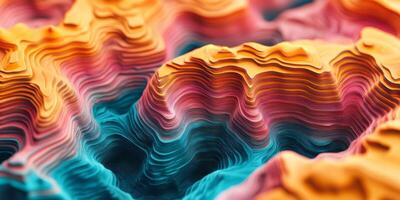 Abstract Topographic Map Colorful 3D Terrain Gradient Hues Layered Lines photo