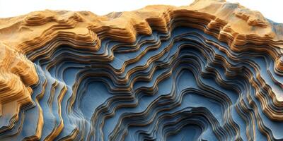 Abstract 3D Topographic Map Golden Blue Elevation Layers photo