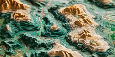 Detailed 3D Topographic Map Layered Terrain Elevation Landscape Travel Geography photo