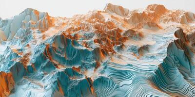 Abstract Topographic Mountain Range Teal Orange Hues 3D Render photo