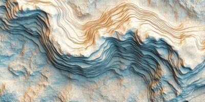 Abstract Topographic Map Overlay Blue Beige and Brown Contour Lines on Aerial Satellite View photo