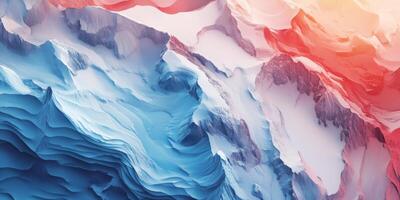 Abstract Cold Warm Mountain Range Landscape Aerial View Blue Red White Textured photo