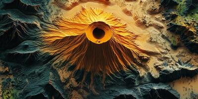 Aerial View of Volcanic Landscape Topographic Map Crater Mountains 3D Render photo