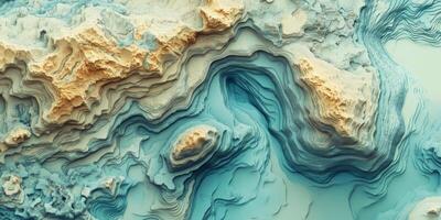 Abstract Coastal Topographic Map Teal Beige Relief Texture photo