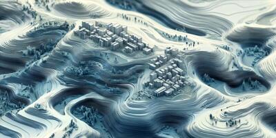 Isometric Cityscape 3D Model of Urban Development on Rolling Hills photo