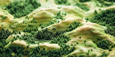 Aerial View of Lush Green Forest Hills Topographic Map Nature Landscape photo