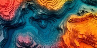 Abstract Topographic Map Colorful 3D Terrain Gradient Layers Blue Orange Hues photo