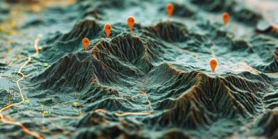 3D Topographic Map Mountain Range Elevation Markers Travel Exploration photo