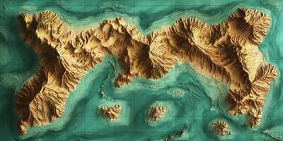 Aerial View of Island Archipelago Topographic Map Ocean Desert Landscape photo