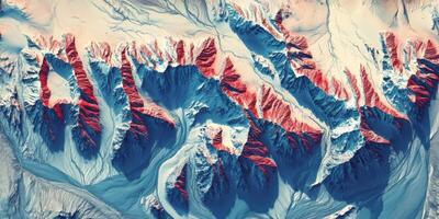 Aerial View of Red Blue Mountains Topographic Map Glacier Landscape photo