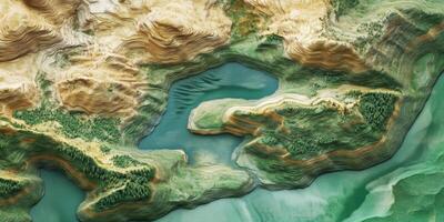 Aerial View of Lake and Mountains Topographic Map Nature Landscape photo