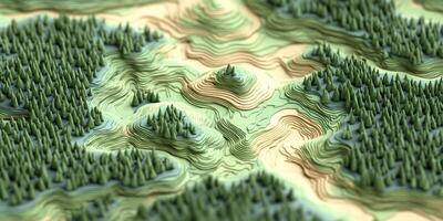 Abstract Topographic Map Hills Forests Nature 3D Render photo
