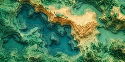 Abstract Topographic Map Green Gold Layered Landscape Texture photo