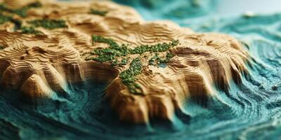 Detailed 3D Topographic Island Map Coastline Hills Terrain Nature photo