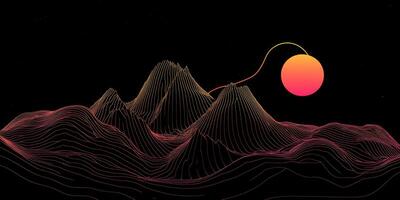 Abstract Neon Mountainscape Minimalist Line Art Sunset Landscape photo