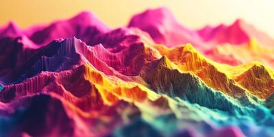 Vibrant Rainbow Terrain 3D Rendered Colorful Mountain Landscape photo