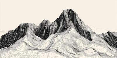 Abstract Mountain Range Illustration Topographic Lines Black White Art Nature Landscape Design photo
