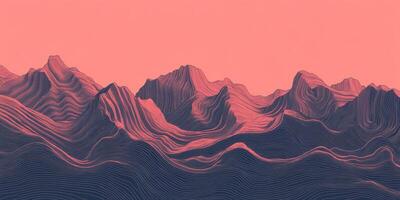 Abstract Pink Blue Mountain Range Illustration Line Art Nature Background photo