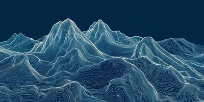 Abstract Topographic Mountain Range Blue Line Art Nature Background photo
