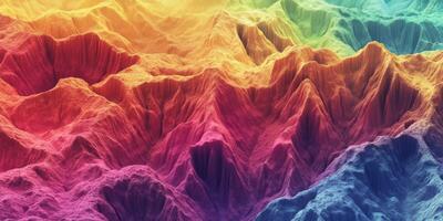Colorful 3D Rendered Mountain Range Topography Abstract Terrain Gradient Elevation photo