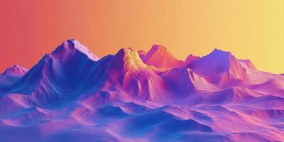 Vibrant 3D Rendered Mountain Range Colorful Topography Sunset Hues photo