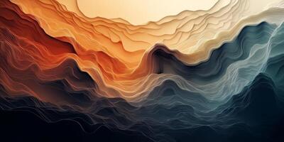 Abstract Gradient Topography Wavy Lines Orange Blue Dark Background photo