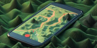 Mobile Hiking App 3D Topographic Map Interface photo