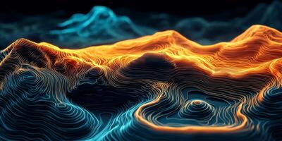 Abstract Topographic Lines Orange Blue Gradient 3D Render photo