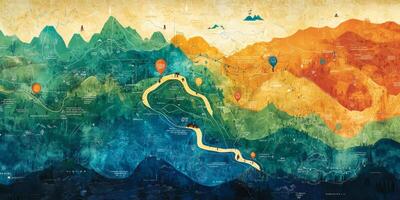 Colorful Hiking Trail Map Adventure Nature Gradient Landscape Travel photo