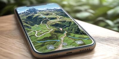 Mobile Hiking App Interactive Trail Map GPS Navigation Terrain photo