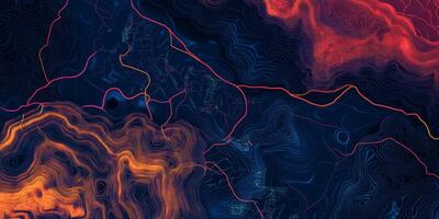 Futuristic Topographic Map Abstract Neon Lines Digital Terrain Colorful Design photo