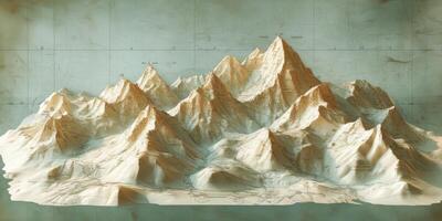 Realistic 3D Mountain Range Map Topographic Elevation Adventure Travel photo