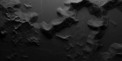Monochromatic Topographic Map Abstract 3D Terrain Contour Lines Dark Grey Landscape photo