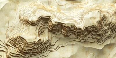 Topographic Map Abstract Terrain Vintage Paper Texture 3D Render Elevation Lines Relief Model Beige photo