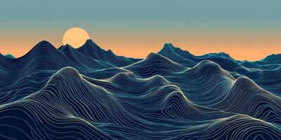 Abstract Topographic Mountain Range Sunset Landscape Illustration photo