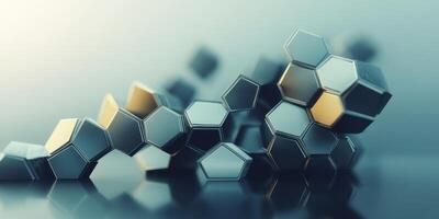 Abstract geometric shapes in a modern futuristic style with metallic textures and a soft gradient background representing innovation and design concepts photo
