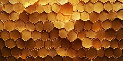 Golden Honeycomb Texture Background with Hexagonal Shapes for Warm and Natural Aesthetic in Design Projects photo