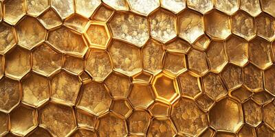 Golden Honeycomb Structure with Unique Hexagonal Patterns and Textures, Perfect for Backgrounds, Textures, and Natural Themes photo