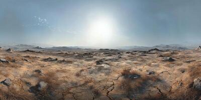 Vast Arid Landscape with Cracked Earth and Sunlight in the Background, Ideal for Environmental and Nature Themes, Depicting Dry and Harsh Conditions photo