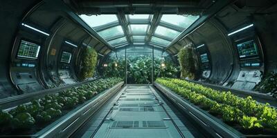 Futuristic Indoor Hydroponic Garden with Lush Greenery and Advanced Technology for Sustainable Agriculture and Urban Farming Solutions photo