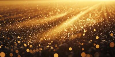 Sunlight Filtering Through Dust in Golden Field with Sparkling Particles and Beautiful Bokeh Effect at Sunset photo