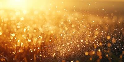 Golden Light Sparkling on Dewy Grass in a Meadow During Sunrise, Creating a Magical and Tranquil Atmosphere in Nature's Embrace photo