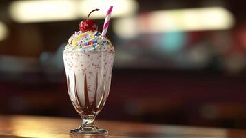 Delicious Creamy Milkshake with Whipped Cream Cherry Sprinkles photo