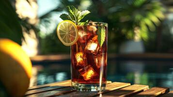 Refreshing Iced Tea by Poolside Summer Drink Lemon Mint photo