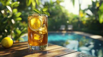 Refreshing Iced Tea by Poolside Summer Drink Lemon Mint photo