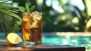 Iced Tea Poolside Refreshing Summer Drink Lemon Mint photo