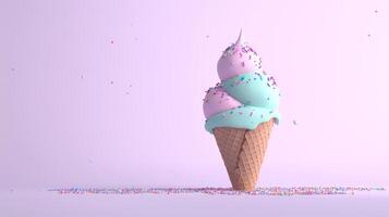 Pastel Ice Cream Cone with Sprinkles Sweet Treat Summer Dessert 3D Render photo