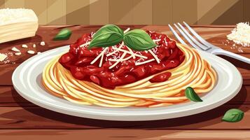 Delicious Spaghetti with Tomato Sauce Parmesan and Basil photo