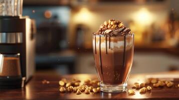Delicious Chocolate Peanut Butter Smoothie Nuts Cocoa photo