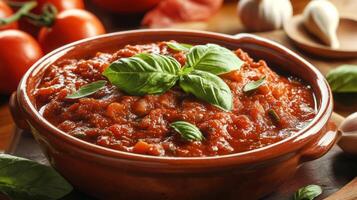 Homemade Marinara Sauce Tomatoes Basil Garlic Italian Food Rustic Kitchen photo